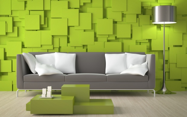 Green 3D Cube Wall And Sofa