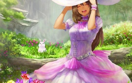 Happy Anime Girl With Rabbit