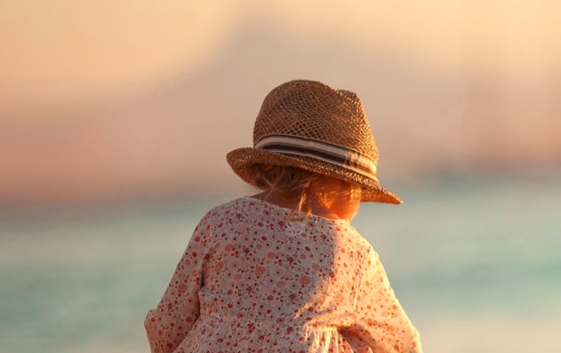 Hat Girl At Sunset Beach