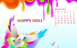 Holi And Colorful Pigeon Calender