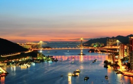 Hong Kong Bridge Sunset Lights
