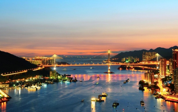 Hong Kong Bridge Sunset Lights (click to view)