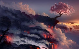 Lava Flowing on a Mountain