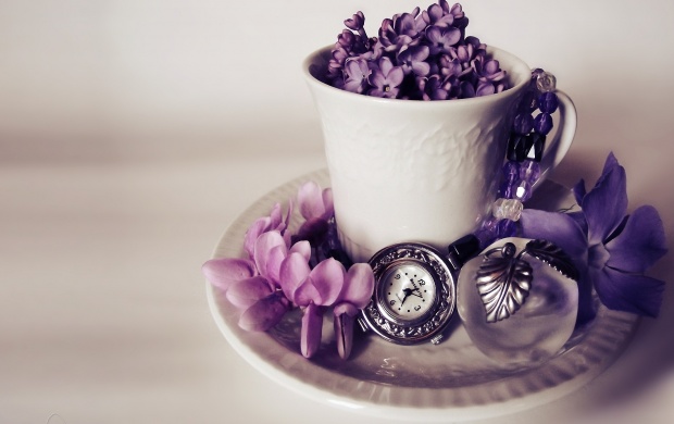 Lilac Flowers In Mug And Watch (click to view)