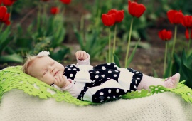 Little Girl Sleeping In The Garden