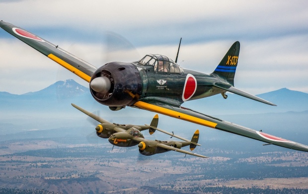 Mitsubishi A6M Zero And P-38 Lightning (click to view)