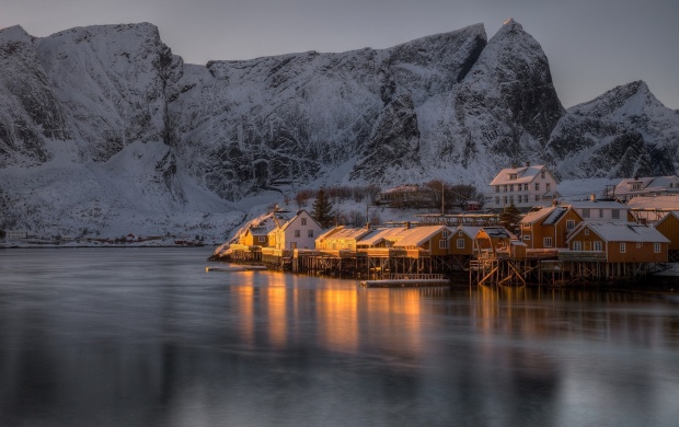 Mountain Village and Frozen Lake
