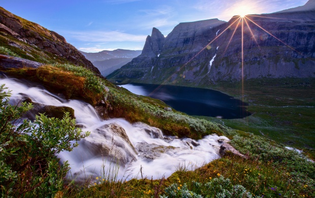 Mountains Slope And Waterfall (click to view)