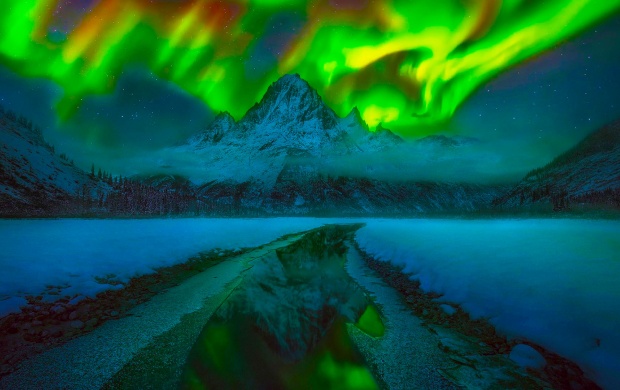 Mountains Winter Northern Lights