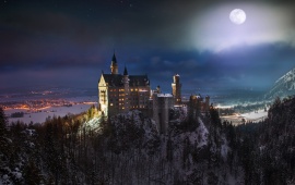Neuschwanstein Castle Full Moon Night