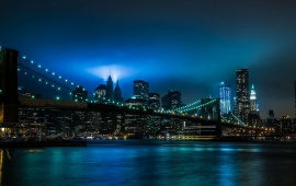 New York Blue Night And Bridge Lights