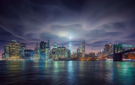 New York Night Lights And Clouds