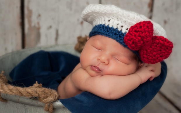 Newborn Baby In Sailor Girl Hat