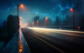 Night High-lane with Nebula Sky