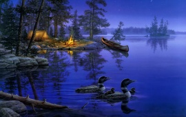 Night Lake Duck Boat