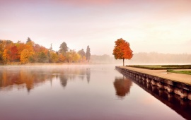 Orange Water Lake Morning Mist