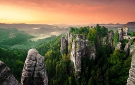 Panorama Forest Mist Rocks