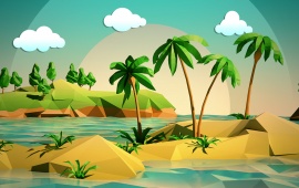 Paper Island Palm Trees And Sea