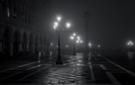 Piazza San Marco Night Fog Venice Italy