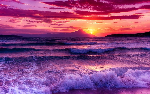 Purple Sunset On The Beach