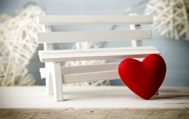Romantic Red Heart And White Bench