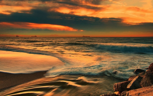 Sea Beach Waves Sunset (click to view)
