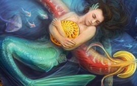 Sea Mermaid With Conch Art