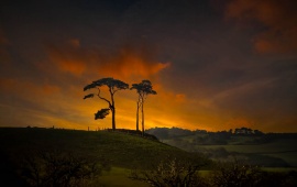 Sunset Clouds Hills Trees