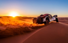 Sunset Over Buggy In Dakar Rally