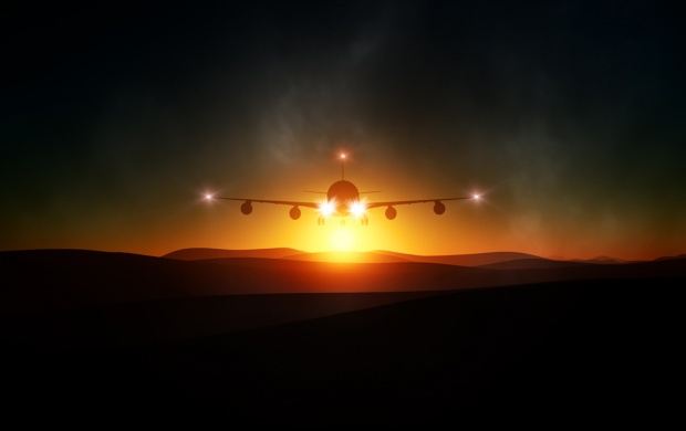The Plane Light Sunset Landscape