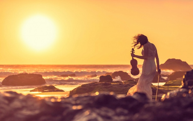 Violinist Summer Beach Sunset (click to view)