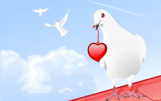 White Pigeon With Red Heart