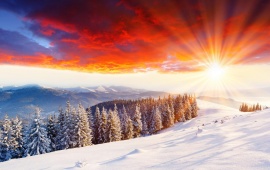 Wonderful Sunset On Snow Mountain Hill