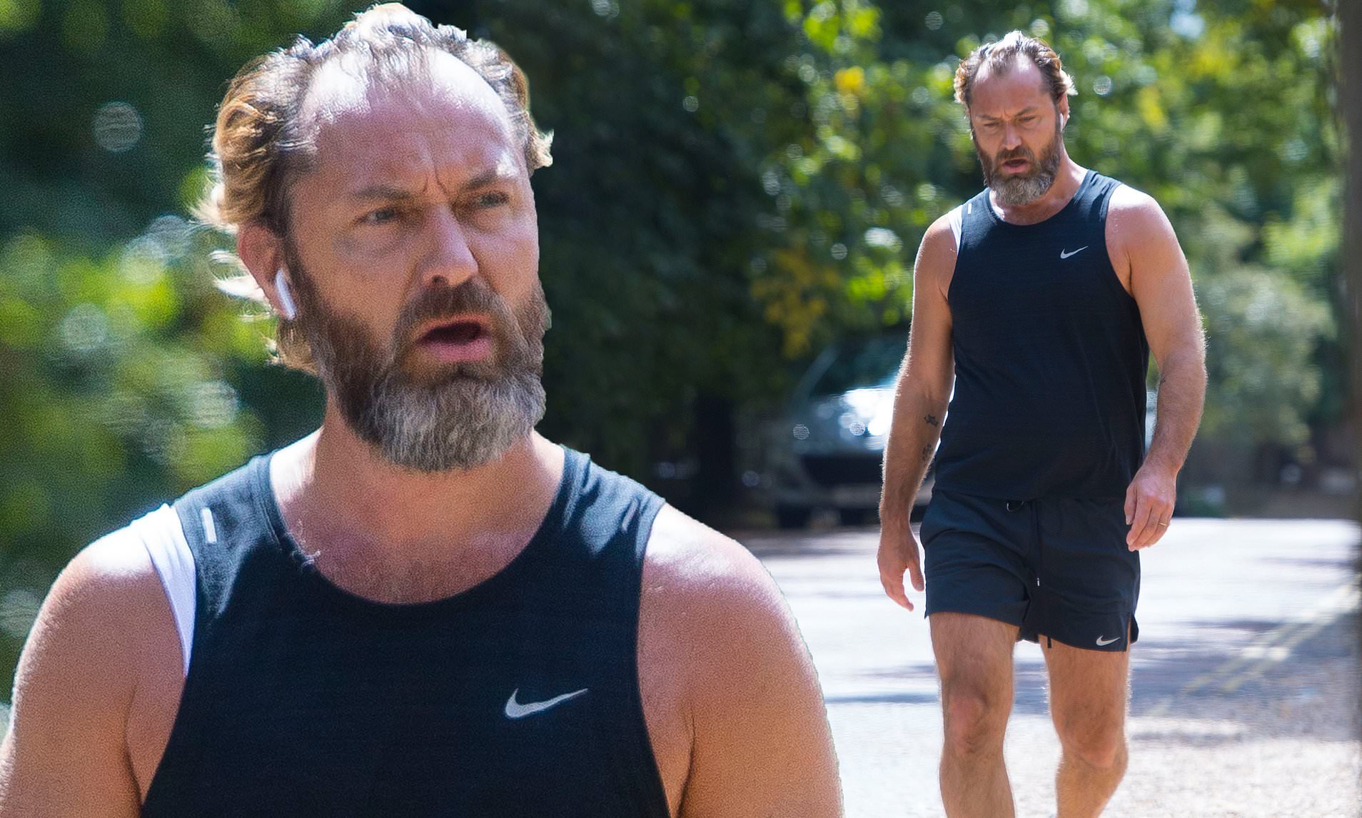 jude Law Showcases His Rugged Look During A Lowkey Jog In London Daily Mail Online