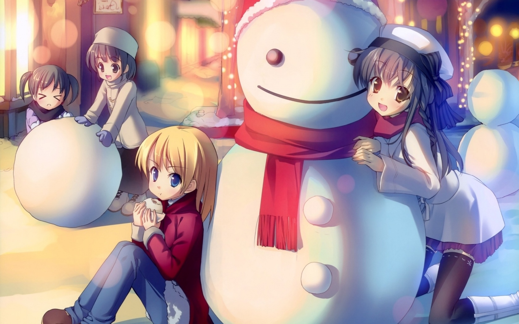 Anime Children And Snowman