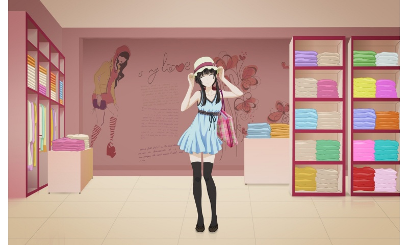 Anime Girl In Clothing Shop