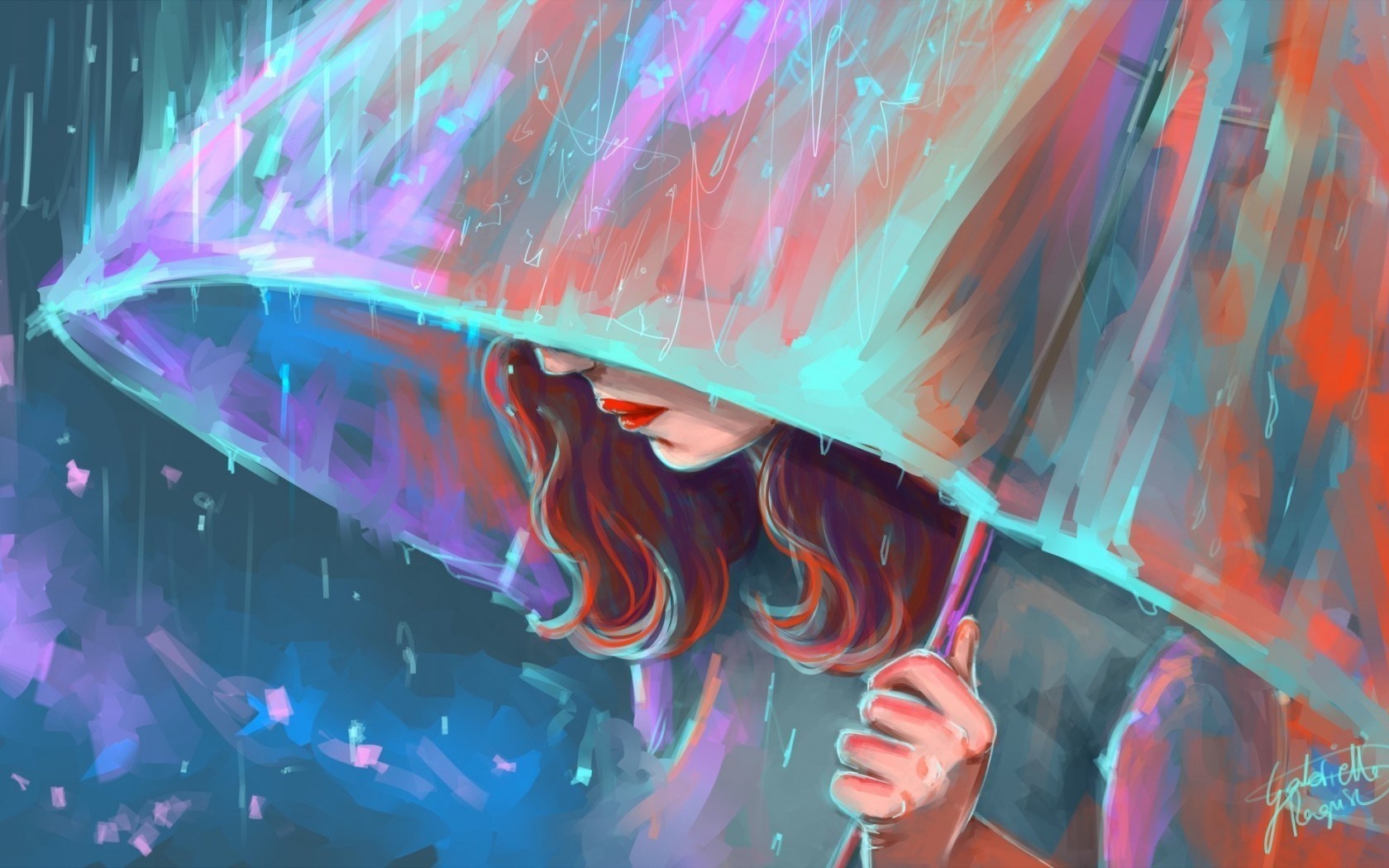 Art Umbrella Rain Girl