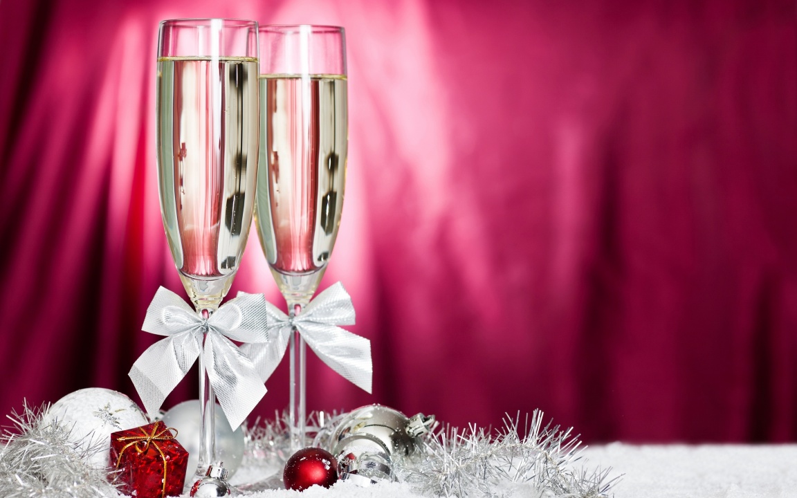 Champagne Glasses And Christmas Decoration