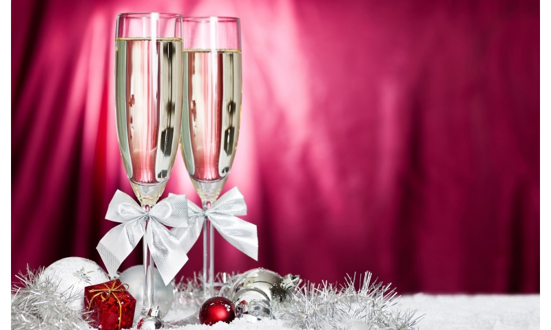 Champagne Glasses And Christmas Decoration