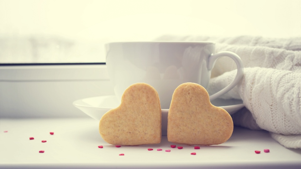 Cup Coffee Love Hearts Biscuit