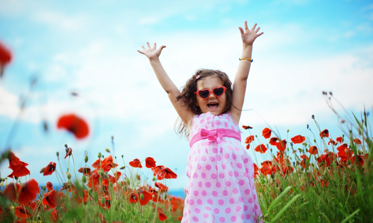 Cute Child Girl In Poppy Field