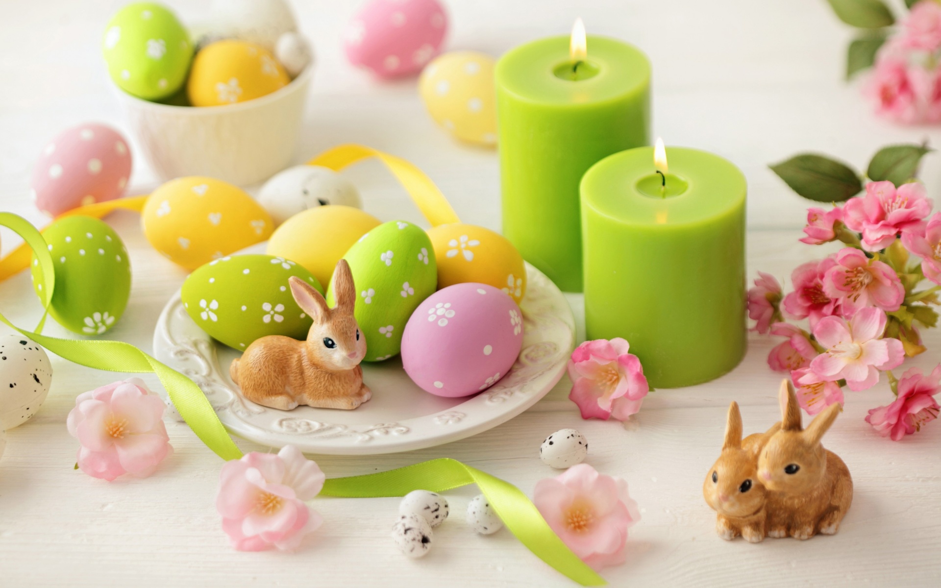 Easter Eggs Rabbits And Candles