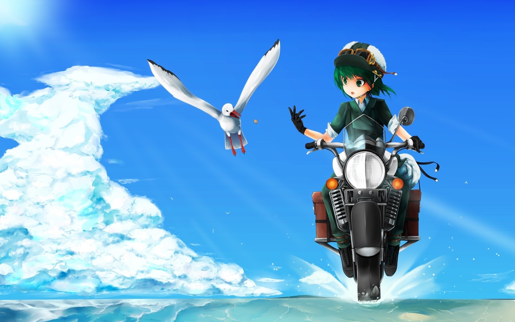 Girl Motorcycle And Seagull Bird