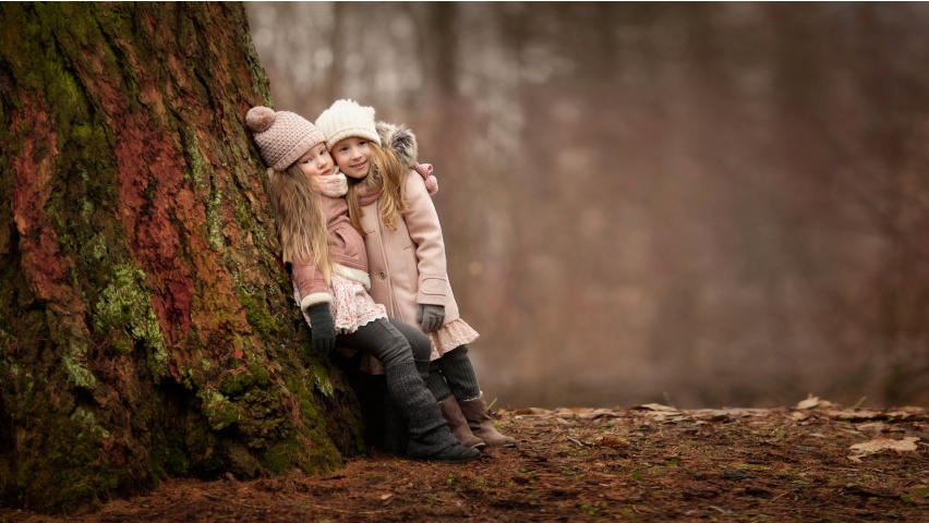 Girls Cute Forest Meeting