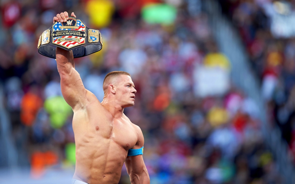 John Cena Victorious In Ring With Belt