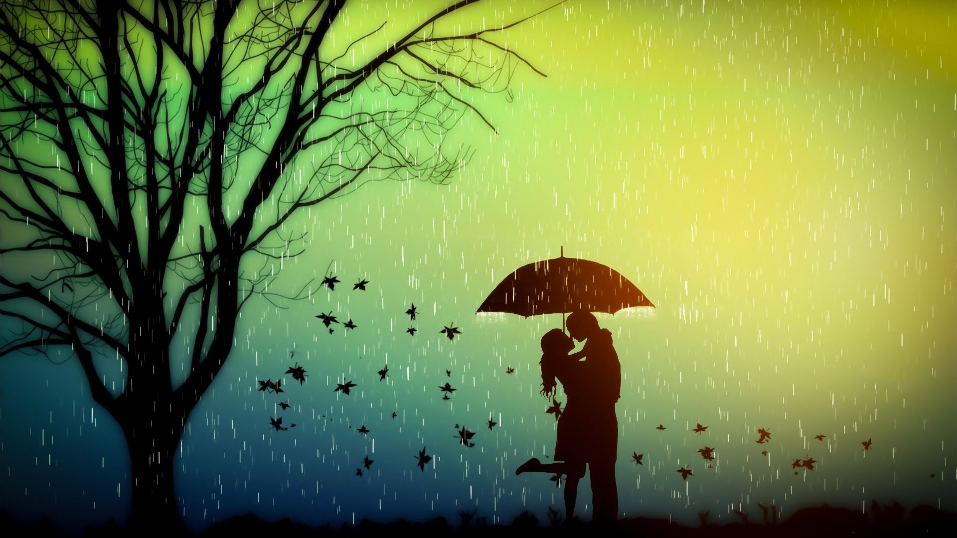 Lovers Romance Tree Rain Wallpapers - 1920x1080 - 382754
