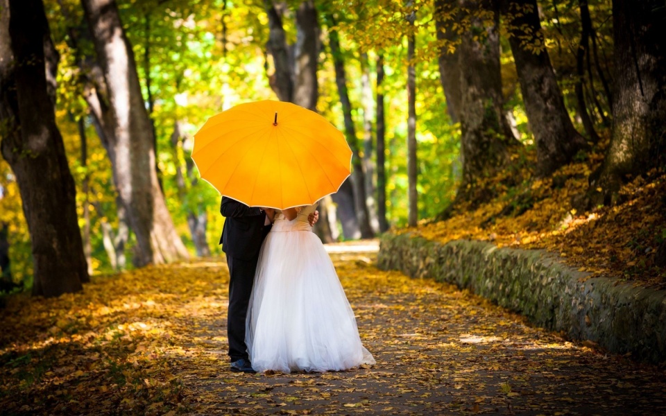 Married Couple Kissing In Umbrella