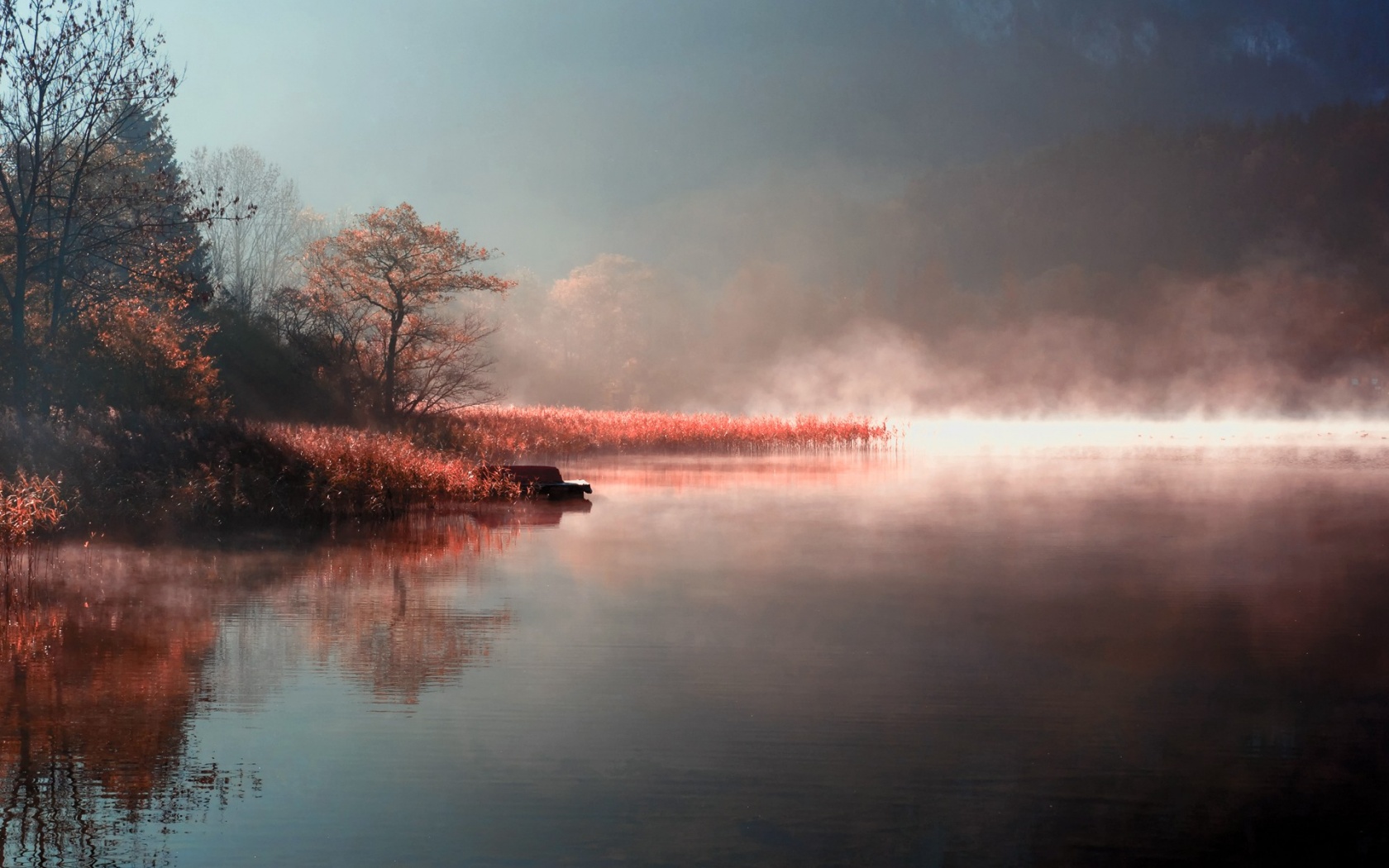 Misty Lake in Autumn