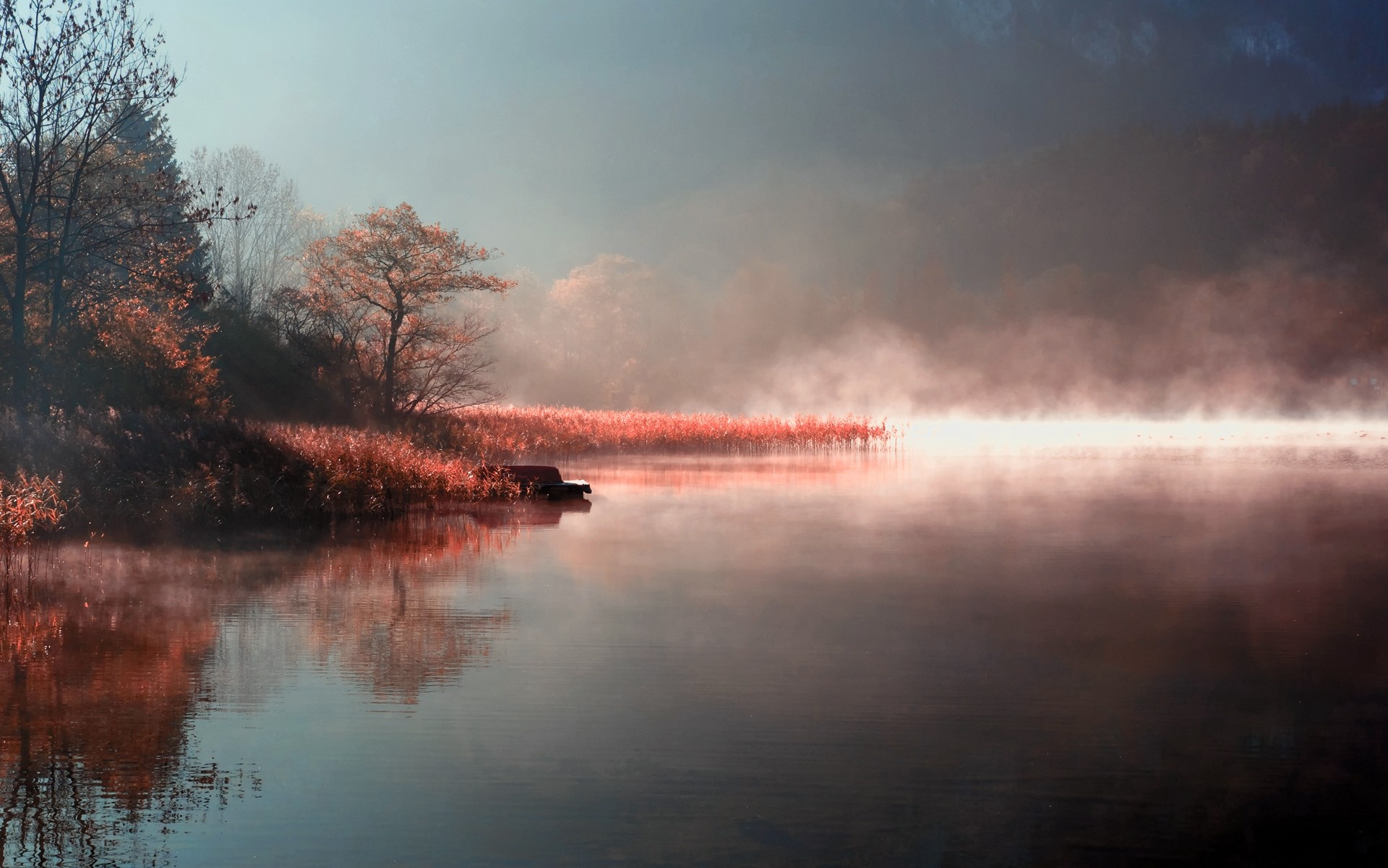 Misty Lake in Autumn