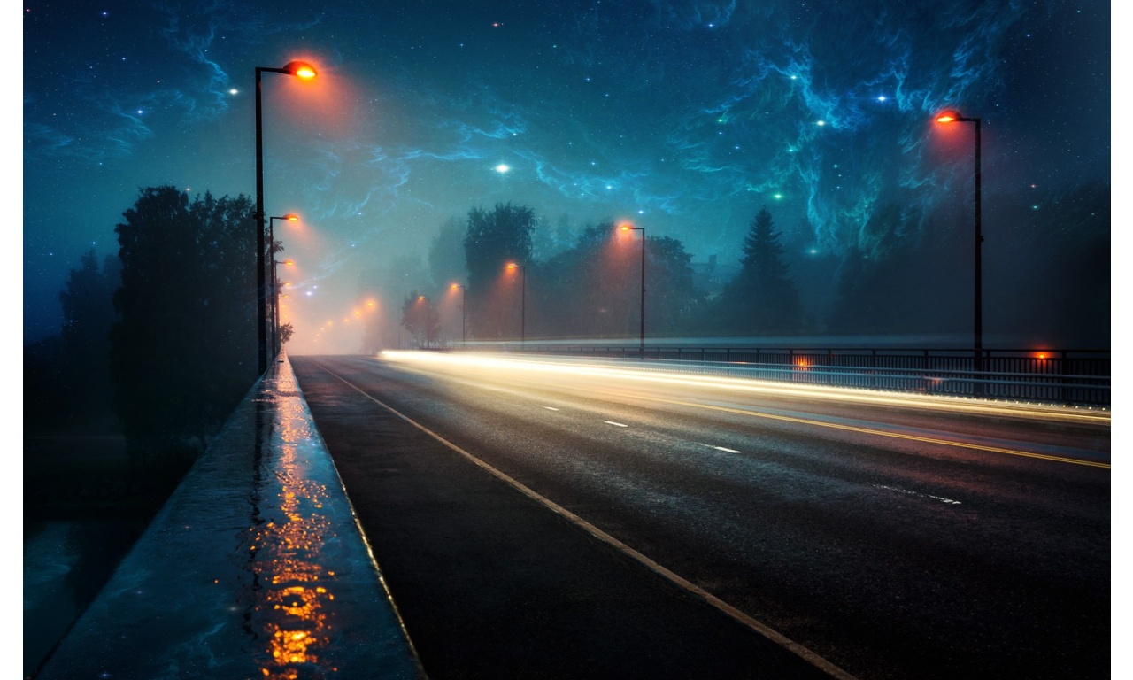 Night High-lane with Nebula Sky